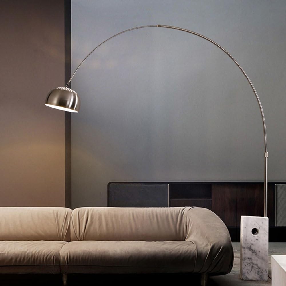 Arc Floor Lamp with Rectangle Marble Base, Adjustable Height