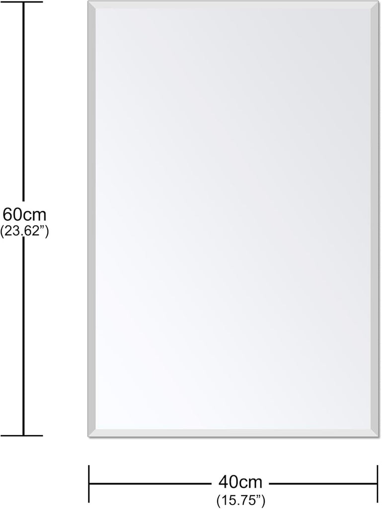 Frameless Bathroom Mirror for Wall, Rectangle Beveled Edge Mirror for Over Sink, Tempered Glass, Shatterproof, Hangs