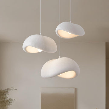 3-Lights Pendant Light Modern Nordic Hanging Lamp Japanese Wabi Sabi Dining Room Chandelier Beige White Shades with