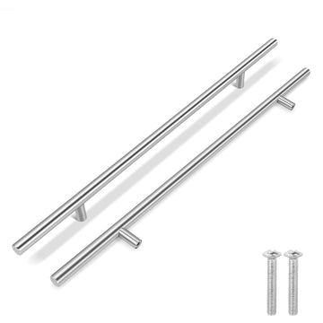 10 Pack Kitchen Cabinet Handles Silver Drawer Pulls 24 inch, 15 inch Hole Center, Stainless Steel T Bar with Satin