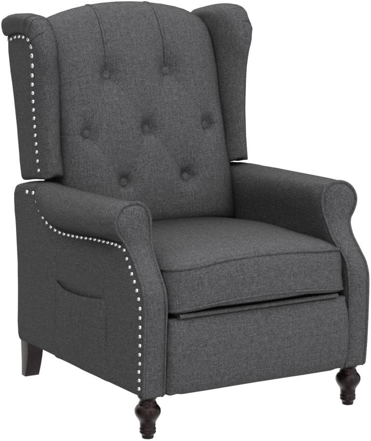 Wingback Recliner Chair with Massage and Heat, Wingback Recliner Tufted Fabric Push Back Recliner Chair , Vintage