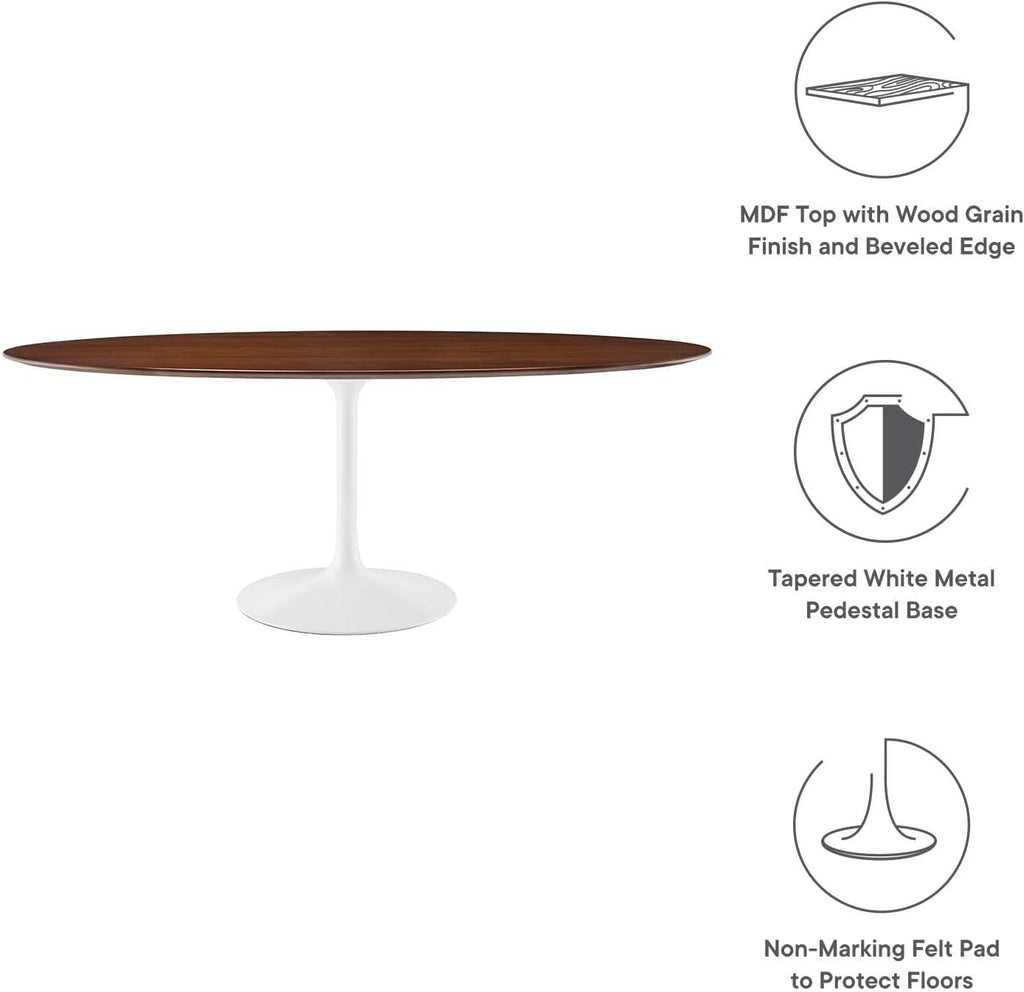 Inspired Saarinen Style Tulip Oval Pedestal Dining Table — Walnut, 78″ Oval