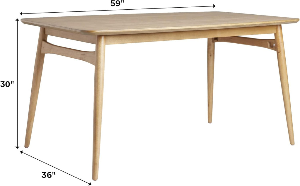 Mid-Century Modern Solid Wood Tapered-Leg Dining Table, 59 Inch, English Ash