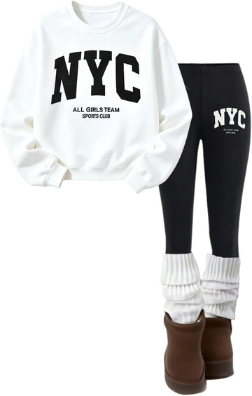 2 Piece Clothes Fall Letter Printed Long Sleeve Shirts and Pants Set Teen Girls Outfits