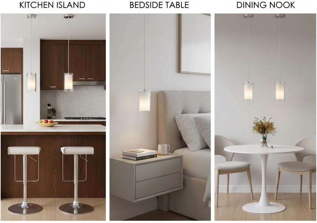 Modern Glass Pendant Light 2 Pack, Adjustable Hanging Kitchen Island Lights Pendant Lighting Fixture Dining Room