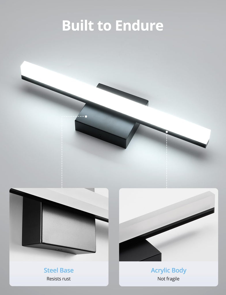 Black Bathroom Light Fixtures Over Mirror Lighting Gentle, 9W 16 Inch Modern LED Small Vanity Lamp Bar IP44 Slim