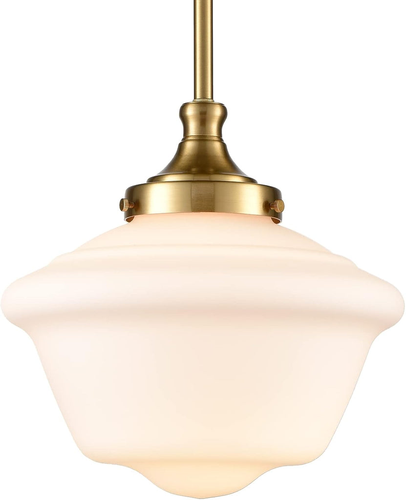Modern Gold Schoolhouse Pendant Light Fixture | 10-Inch Milk White Glass Pendant Lighting for Kitchen Island