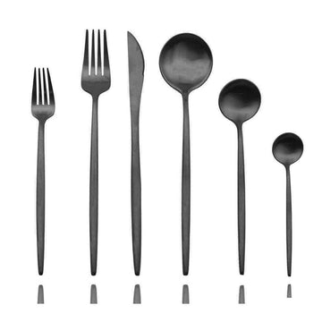 Luxury Black Flatware, Silverware Sets, 6-pieces Elegant Cute 18/10 Stainless Steel Silverware Set for Eating Home