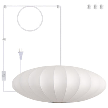 23.6in Plug in Lantern Pendant Light, Large White Imitation Silk Pendant Light Wabi Sabi Saucer Japanese Bubble