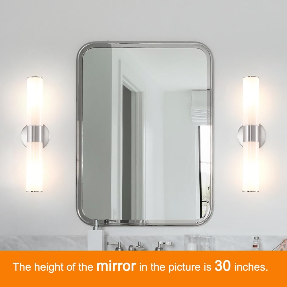 Brushed Nickel Wall Sconces Set of 2 (Hardwired Only), Bathroom Vanity Light Fixtures, Modern Cylinder Glass Wall