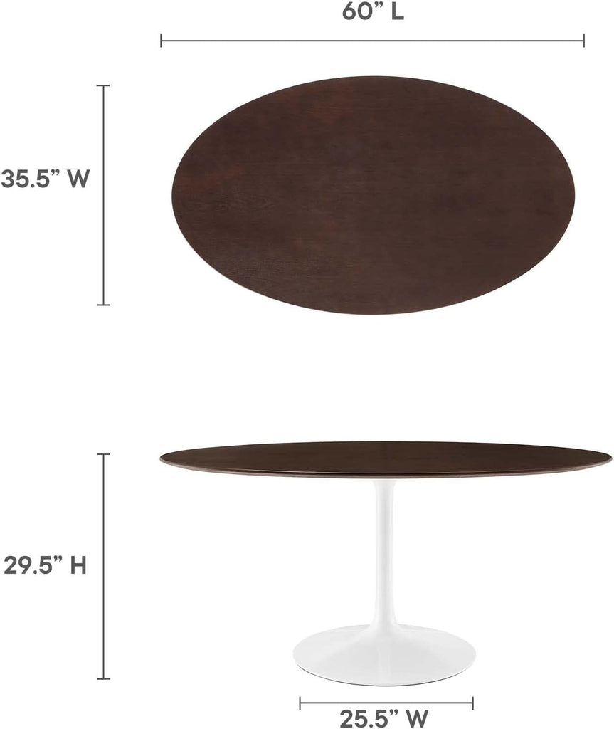 Inspired Saarinen Style Tulip Oval Pedestal Dining Table — White Cherry Walnut, 60″ Oval