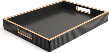 Leather Tray Desktop Storage Organizer, Rectangle Valet Tray, Black