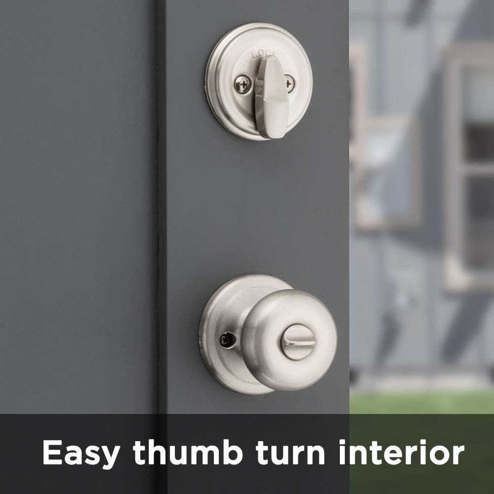 Juno Keyed Entry Door Knob and Single Cylinder Deadbolt Combo Pack with Antimicrobial Protection Featuring