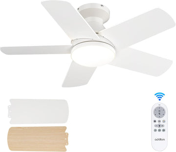 Ceiling Fans with Lights, 32inch Low Profile Ceiling Fan with Light and Remote Control, Flush Mount, Reversible, 3CCT, Dimmable, Quiet, White Small Ceiling Fan for Bedroom Indoor/Outdoor Use