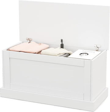 35.5-inch Wooden Storage Bench, Lift Top Storage Box (White) | Large Storage Chest | Farmhouse Storage Trunk | Metal