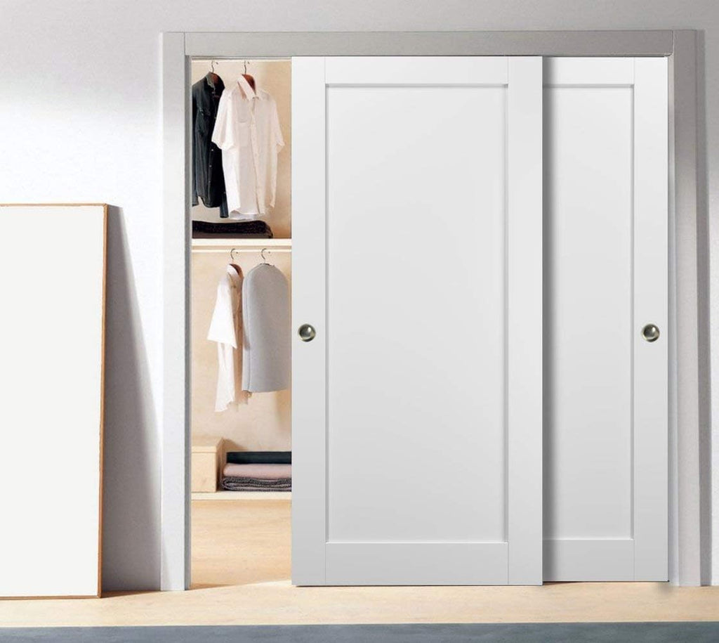 Sliding Closet Door SARTODOORS Quadro 4111 Bypass Interior Doors, no Glass, MDF, 72x80, White, Moder