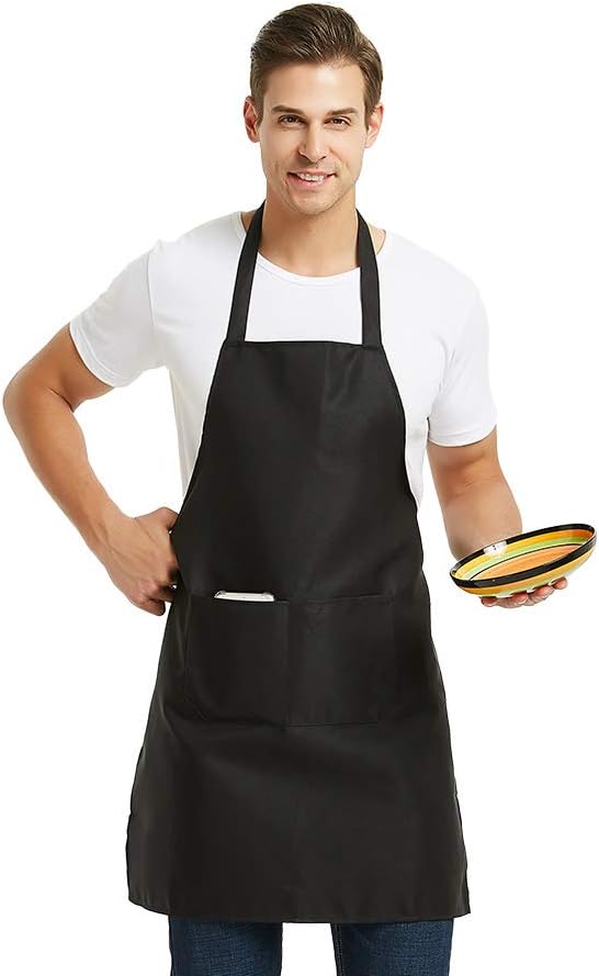 12 Pack Plain Bib Aprons with 2 Pockets - Black Unisex Commercial Apron Bulk Cooking Restaurant BBQ Painting Crafting