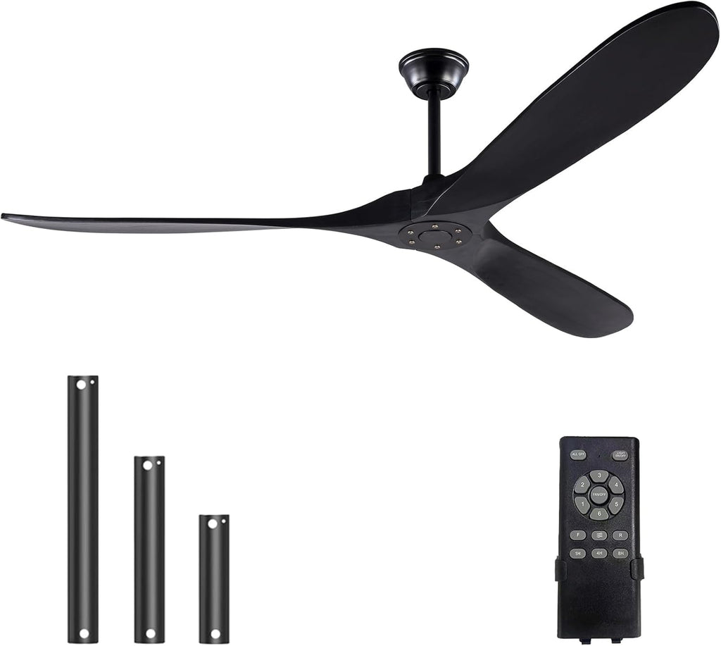 Inspired Maverick Style 72 Inch Solid Wood Ceiling Fan with Remote Control,Black Indoor/Outdoor Wooden Ceiling Fan,3-Blade Rustic Ceiling Fans for Patio,Living Room,6-Speed Silent Reversible DC Motor,No Light,Damp Rated A102-B0CMTLT47H