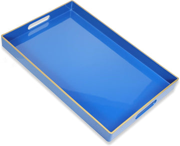 Blue Decorative Coffee Table Tray, Rectangular Plastic Serving Tray with Handles , Ottoman, Bathroom, 15.7"*10.2"