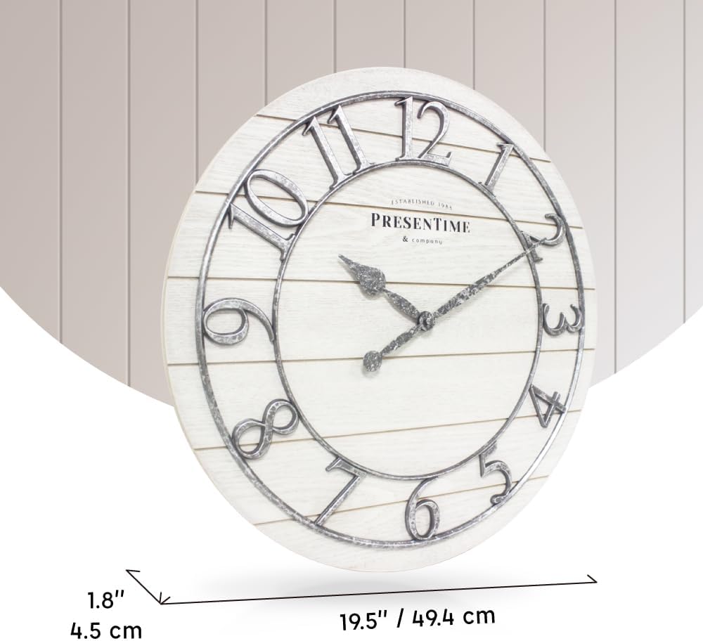 Presentime & Co Classic Farmhouse Shiplap Clock, 19.5 inch