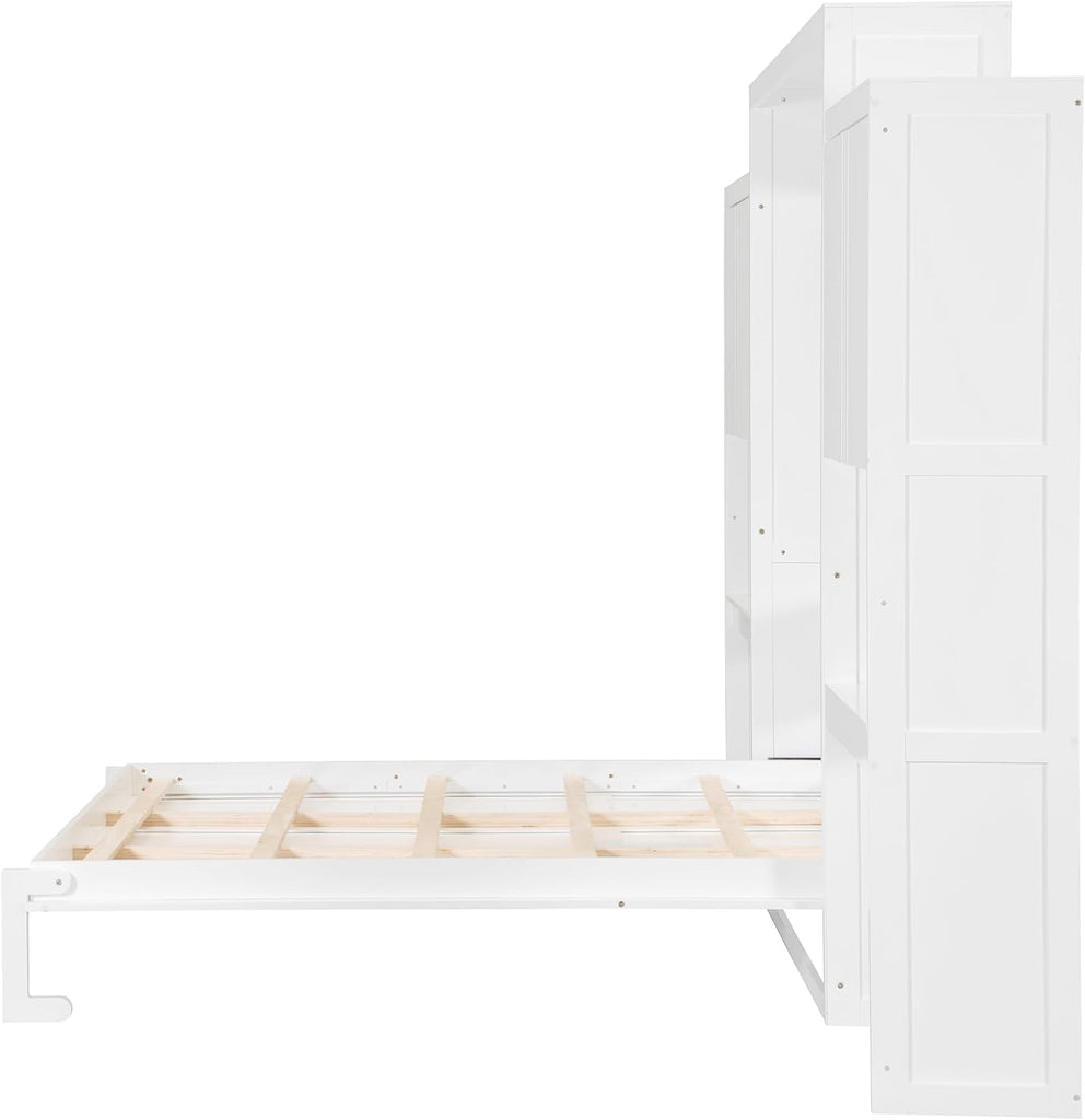 Queen Murphy Bed with Desk, Storage Cabinets, Vanity and Mirror