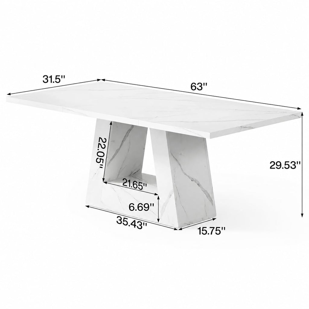 63" Modern Faux Marble Dining Table for 6, Rectangle, White