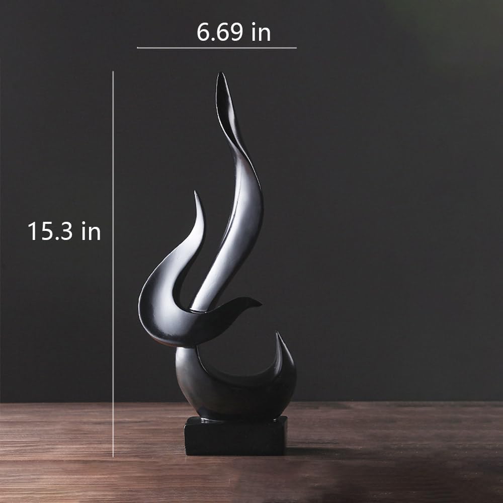 Abstract Flame-Shaped Resin Sculpture, Gold and Silver, Modern Decorative Figurine (Black)