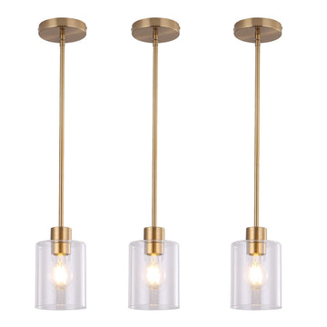 Brass Pendant Lights Kitchen Island - Gold Clear Glass Pendant Light Fixture Multiple Stems Rods 3 Units 12 Inch 3