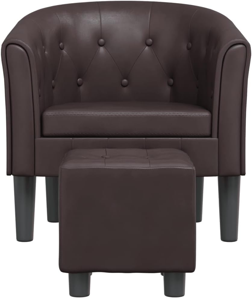 Modern Lounge Chair and Ottoman — Brown Faux Leather