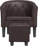 Modern Lounge Chair and Ottoman — Brown Faux Leather