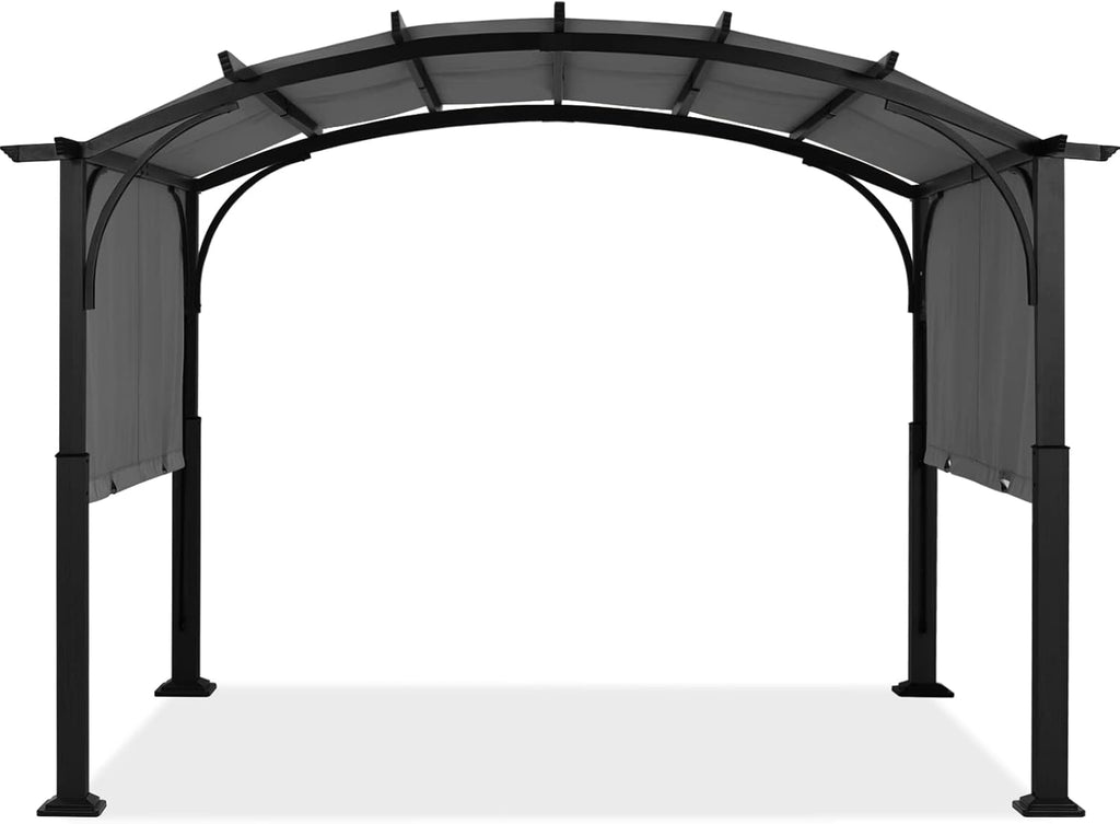 Outdoor Pergola 10'x12', Arched Patio Gazebo with Retractable Sun Shade, Dary Gray