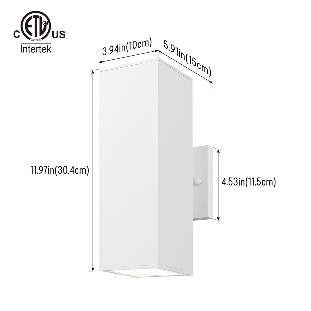 12" Modern Outdoor Porch Light in 2 Lights, Matte White, 2 Pack