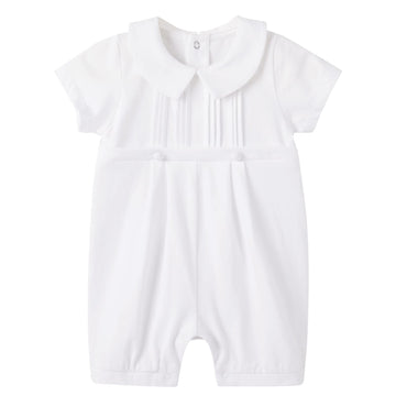 Baby Boys Baptism Romper Short Sleeve Christening Outfit One-Piece Coverall White