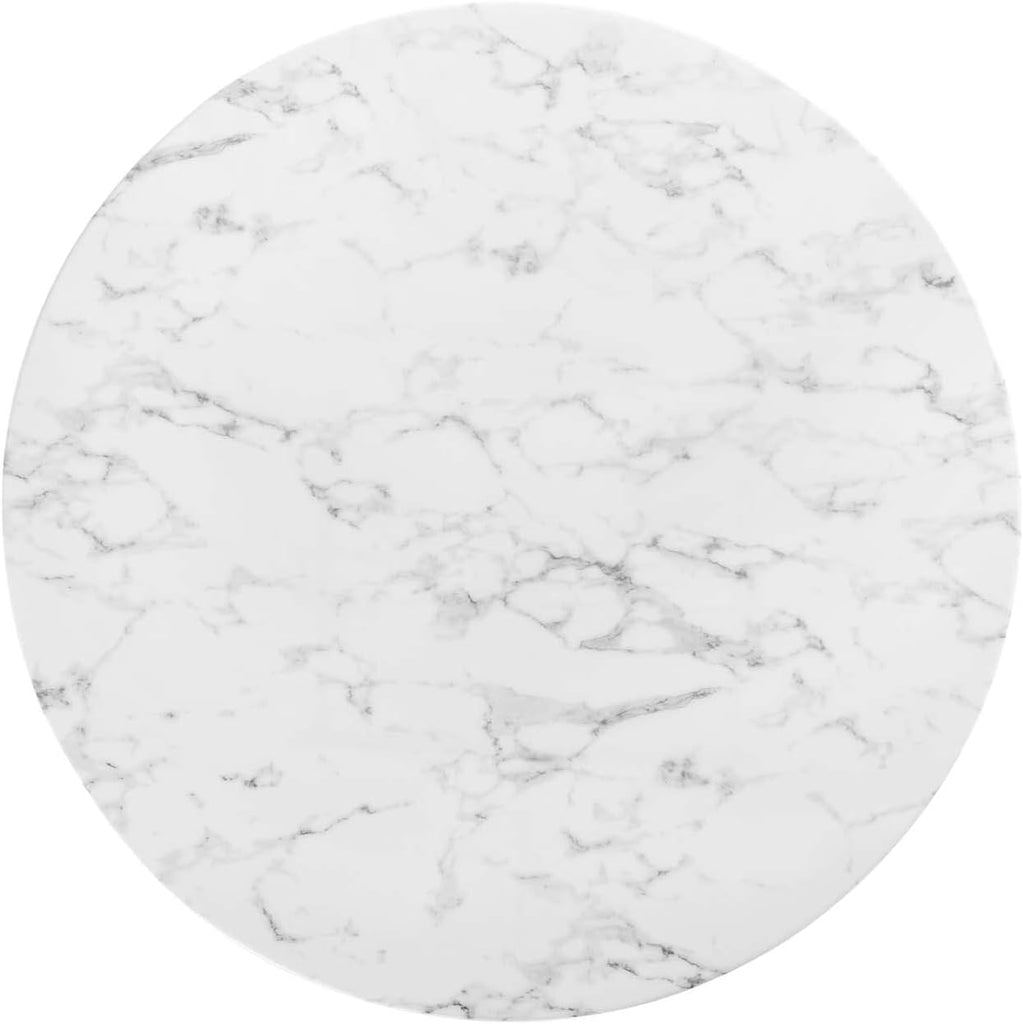 Inspired Saarinen Style Tulip Round Pedestal Dining Table — White Marble Top, 47″ Round
