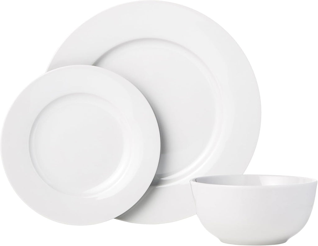 Porcelain Dinnerware Set, Microwave and Dishwasher Safe, Service for 6, 18-Piece, Plates, Bowls, White