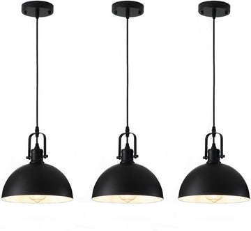 Farmhouse Pendant Lights Kitchen Island 3 Pack, Matte Black Modern Hanging Light Fixtures, Industrial Ceiling Pendant