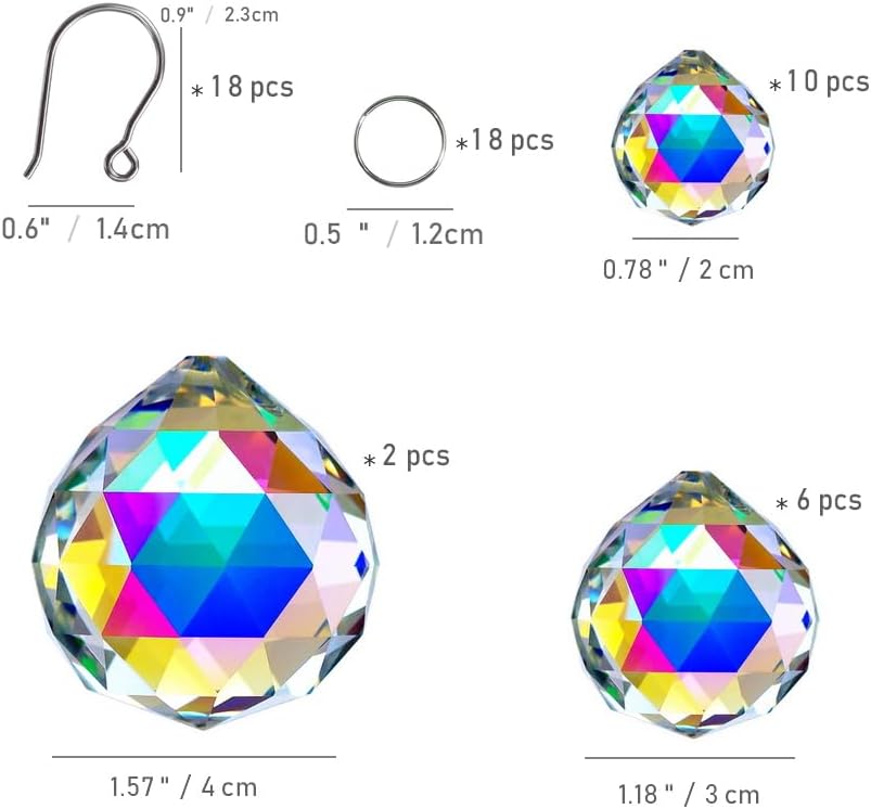 OLDENHAITAI 18pcs Crystal Prism Ball Suncatcher, Hanging Crystals Clear AB - Pendant for Window, Home