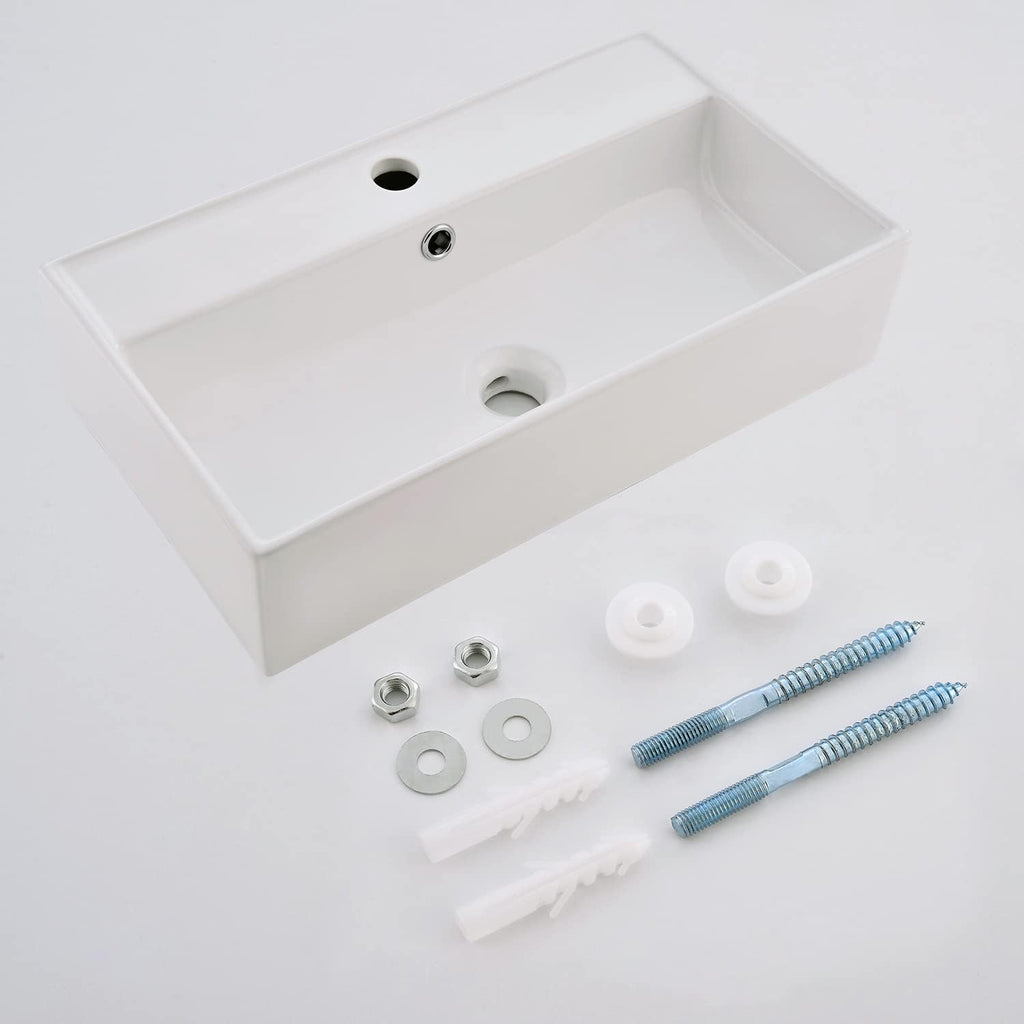 Contemporary 21" X 12" Porcelain Ceramic Wall Mounted Bathroom Vessel Sink, Commercial Rectangular One Hole Bowl Laundry Half Bath Small