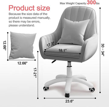 Velvet Desk Chair with Pillow Upholstered Vanity Chair for Girls Women, Home Office Computer Task Chair with Wheels