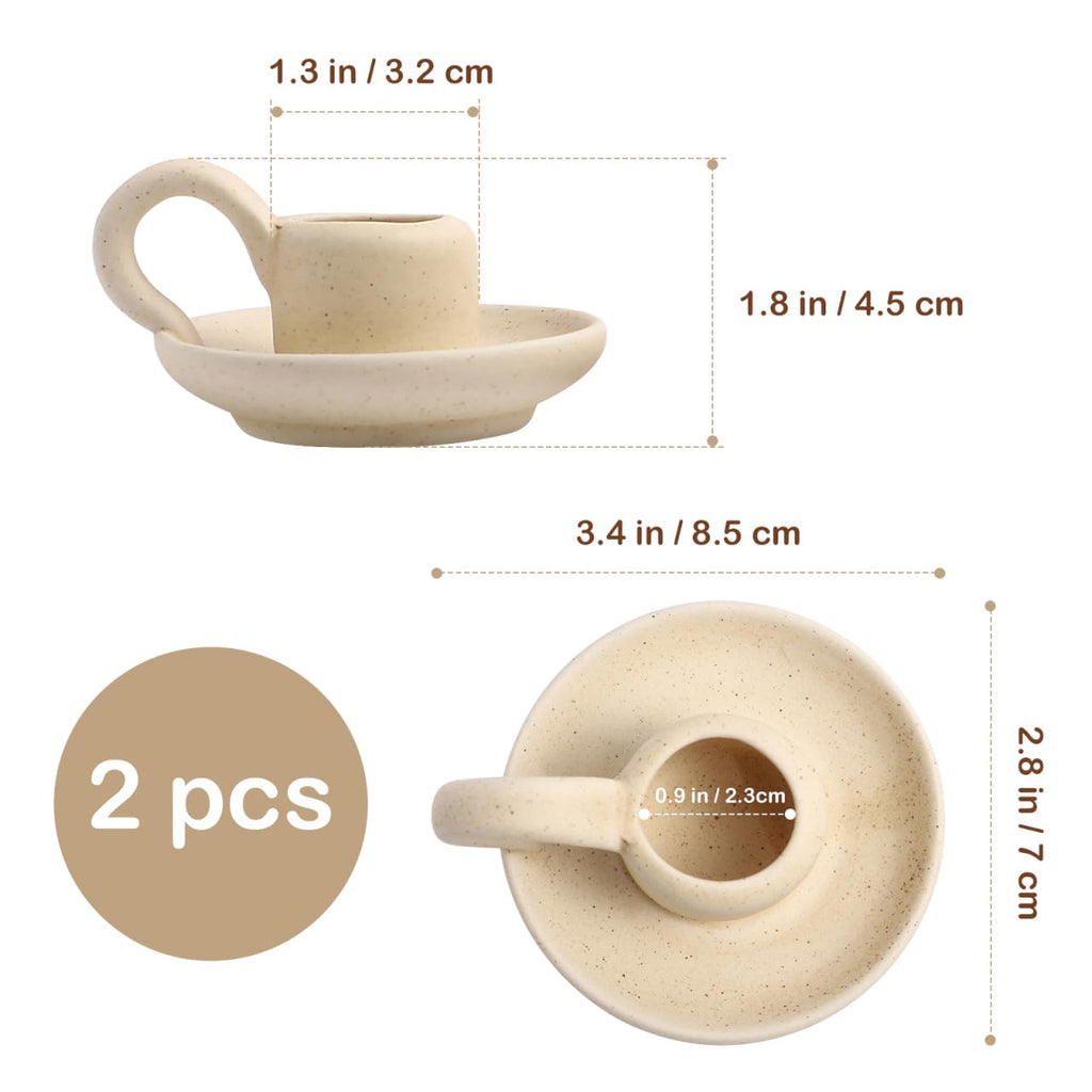 2 Pcs Ceramic Taper Candle Holder with Handle, Tapered Nordic Style Candle Stick Holders, Candlestick for Wedding