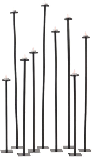 9-Piece Black Floor Candle Holders Set - 42" Tall Tiered Candelabra, Adjustable Iron Tealight Stands, DIY Home Decor