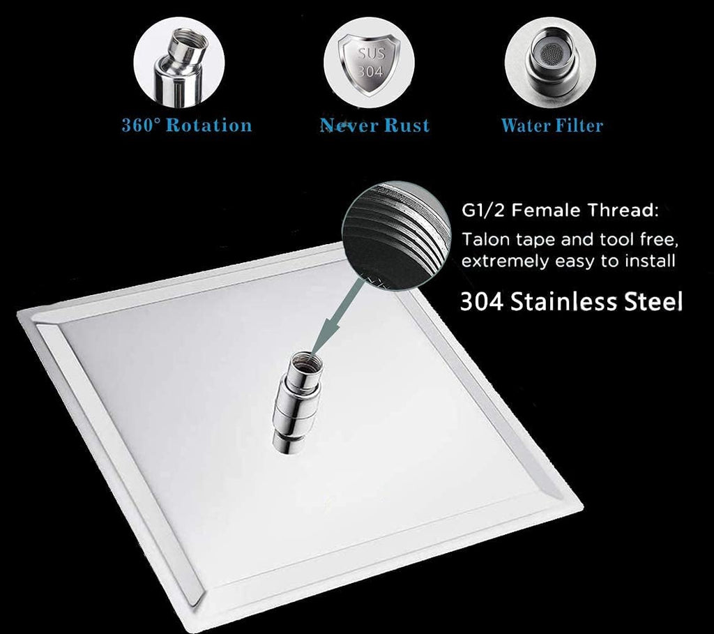 High Pressure Rain Shower Head, 304 Stainless Steel Large Rainfall Showerhead for Bathroom, Easy to Install