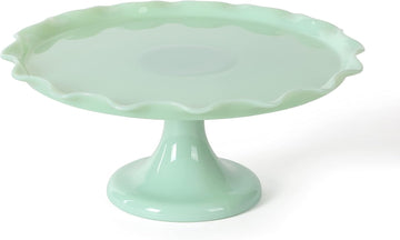 Highbrook 11" Jadeite Glass Cake Stand - Handmade Vintage-Style Dessert Stand with Ruffle Trim, Decorative Pedestal