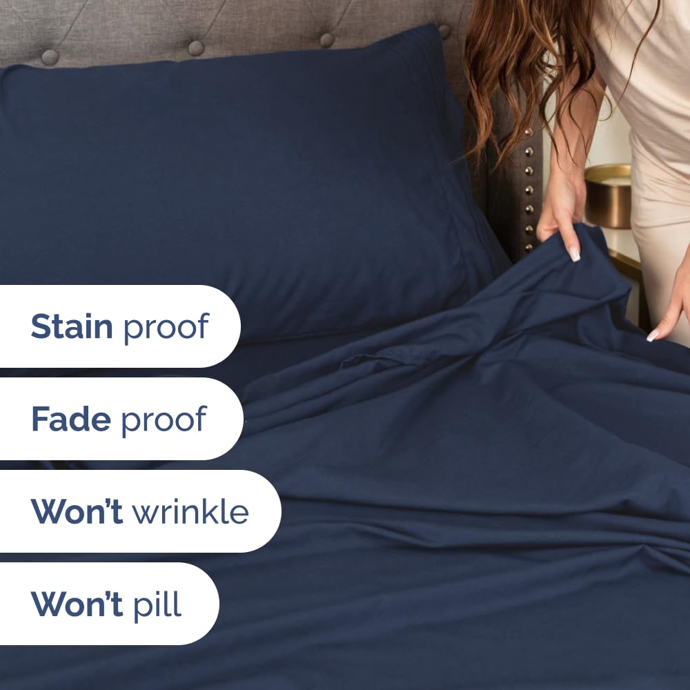 Split Cal King Bed Sheet Set - 5 Piece Split Cal King Sheets - Navy Blue