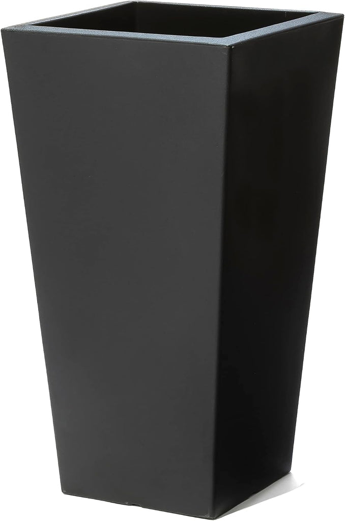 Tremont Tall Square Tapered Planter 2-Pack, 28 in Resin Planters, Self-Watering, Onyx Black