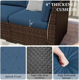 8-Piece Rattan Outdoor Patio Furniture Set - Fire Pit | Navy Blue for Patio, Garden & Porch