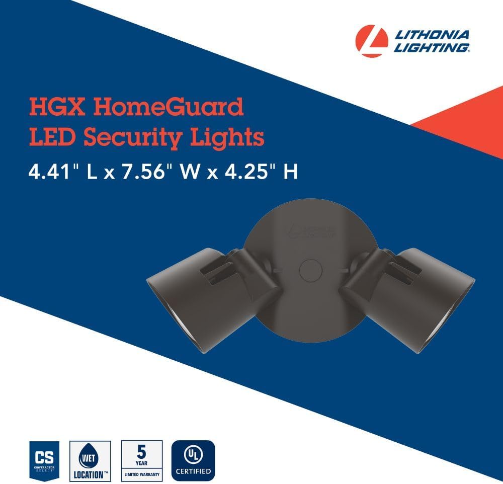 HomeGuard 2-Light LED Outdoor Flood Lights, 4000K, Bronze | Dark Bronze Wall or Ceiling Mount LED Outdoor Lights