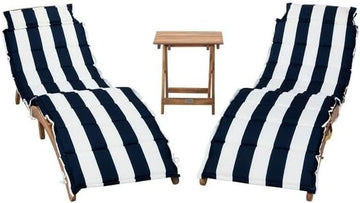 Outdoor Collection Pacifica Natural Brown Solid Wood/Navy & White Stripe Cushion 3-Piece Chaise Lounge Set with Table