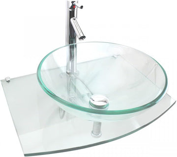 Halo Glass Wall Mount Bathroom Sink 23 3/4 in. Tempered Glass Round Wall Hung Vessel