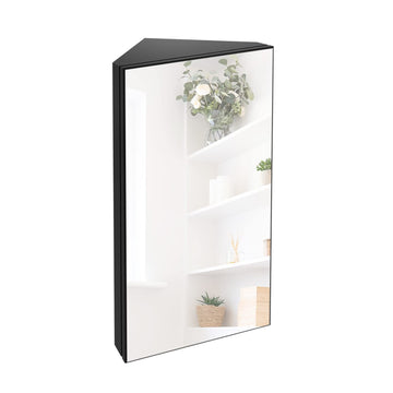 24" Bathroom Corner Medicine Cabinet W/Mirror, Single Door Bathroom Black Wall Mount Mirror Cabinet, Hanging Triple